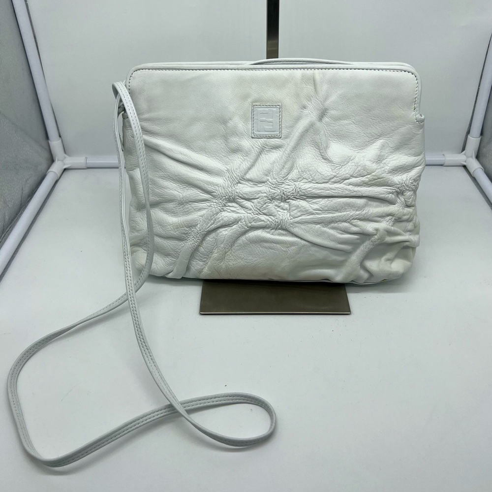 NEW FENDI Vintage White Leather Monogram Textured Crossbody Bag